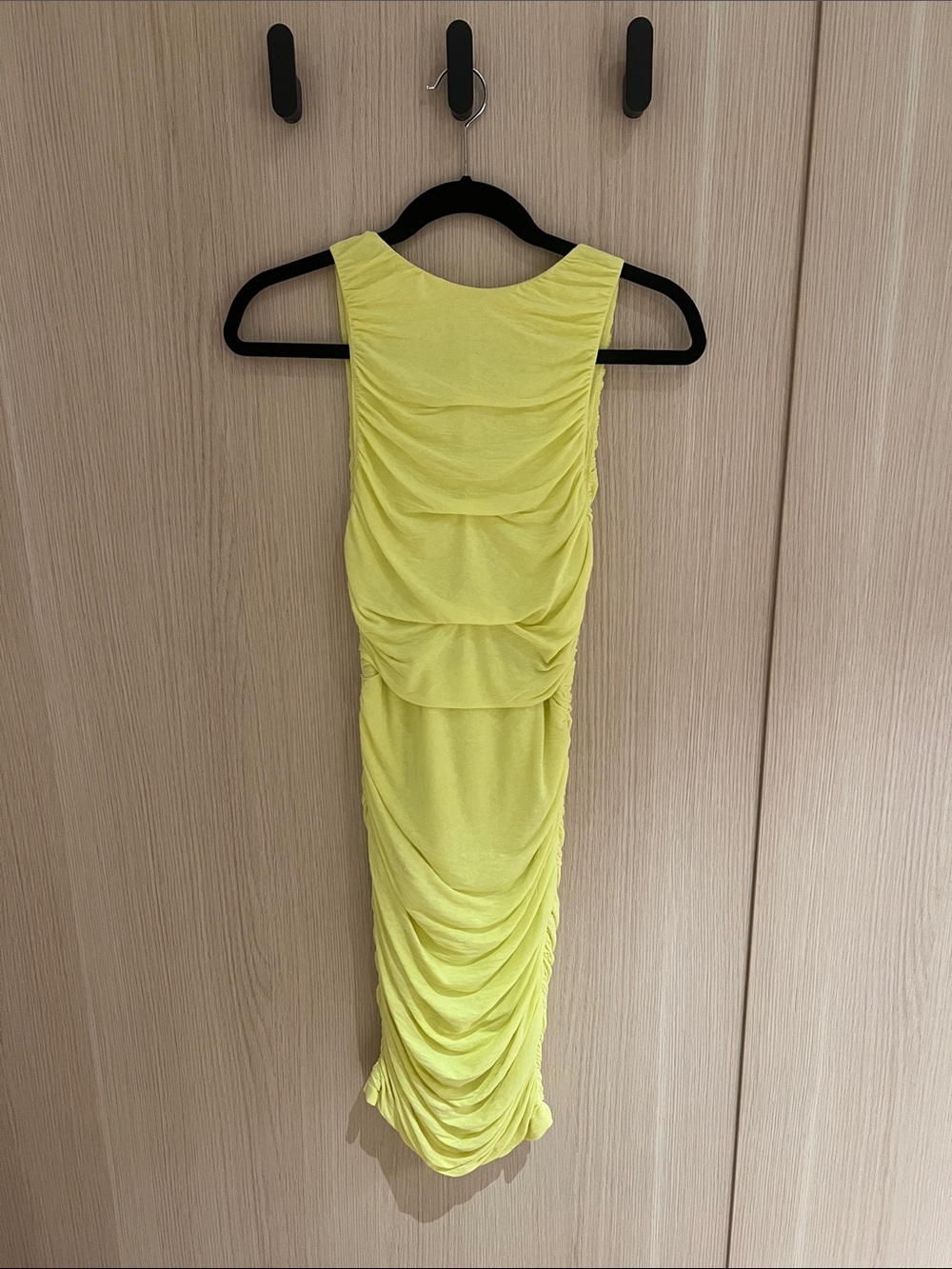 Alice + Olivia Neon Yellow Ruched Midi Dress